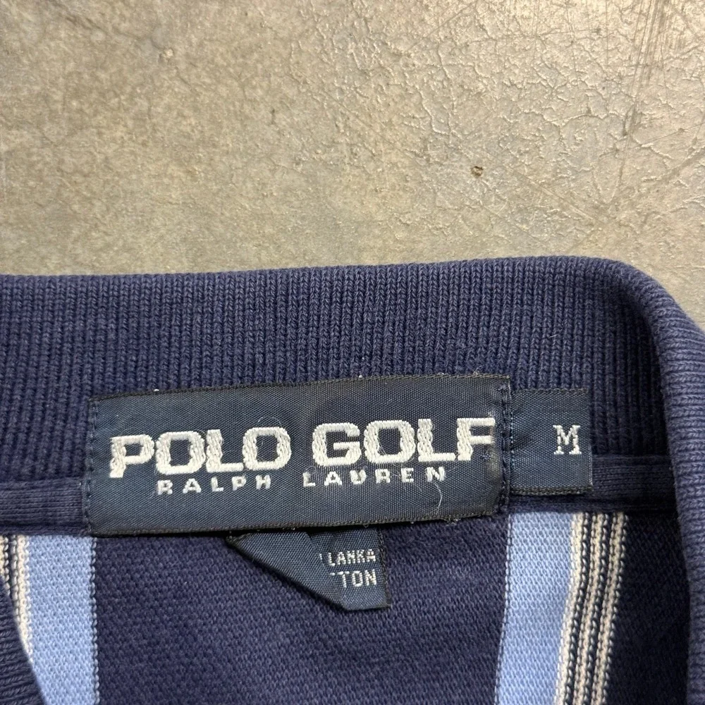 Polo Golf Ralph Lauren Mens Medium Navy Striped Pique Polo Shirt Short Sleeve